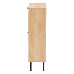 Baxton Studio Baxton Studio Remus Wood Shoe Cabinet - Stylish 12-Pair Storage Organizer with Rattan Accents & Flip Doors LC231201-Tan-Shoe Cabinet