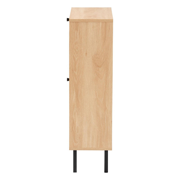 Baxton Studio Baxton Studio Remus Wood Shoe Cabinet - Stylish 12-Pair Storage Organizer with Rattan Accents & Flip Doors LC231201-Tan-Shoe Cabinet