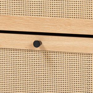 Baxton Studio Baxton Studio Remus Wood Shoe Cabinet - Stylish 12-Pair Storage Organizer with Rattan Accents & Flip Doors LC231201-Tan-Shoe Cabinet