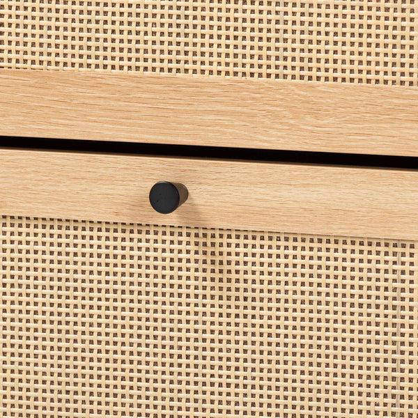 Baxton Studio Baxton Studio Remus Wood Shoe Cabinet - Stylish 12-Pair Storage Organizer with Rattan Accents & Flip Doors LC231201-Tan-Shoe Cabinet