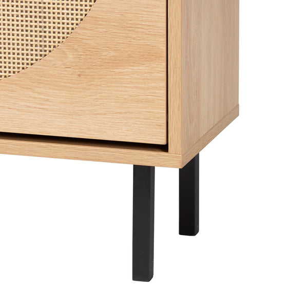 Baxton Studio Baxton Studio Remus Wood Shoe Cabinet - Stylish 12-Pair Storage Organizer with Rattan Accents & Flip Doors LC231201-Tan-Shoe Cabinet