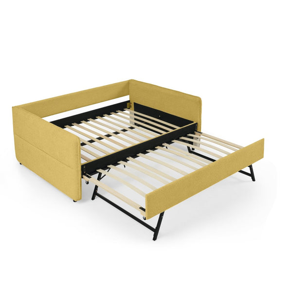English Elm Full Size Boucle Daybed with Pop up Trundle Tufted Upholstered Sofa Sleeping Yellow W1413S00177