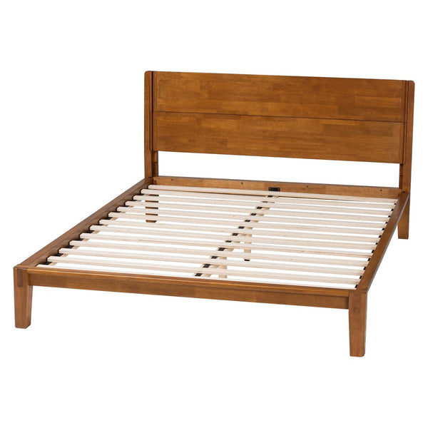 Baxton Studio Baxton Aldith Japandi Queen Platform Bed – Minimalist Design, Tool-Free Assembly, and Cozy Comfort BBT61232-Tooless-Walnut-Queen