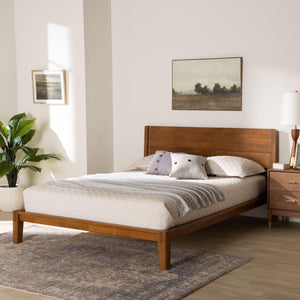 Baxton Studio Baxton Aldith Japandi Queen Platform Bed – Minimalist Design, Tool-Free Assembly, and Cozy Comfort BBT61232-Tooless-Walnut-Queen