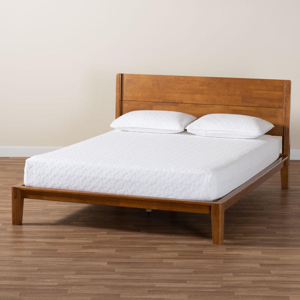 Baxton Studio Baxton Aldith Japandi Queen Platform Bed – Minimalist Design, Tool-Free Assembly, and Cozy Comfort BBT61232-Tooless-Walnut-Queen