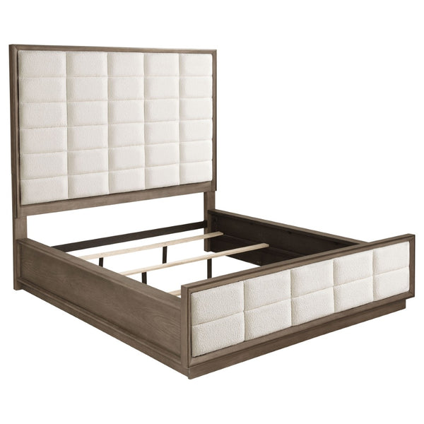 English Elm Prescott Upholstered California King Bed Tall Grid Tufted Headboard Taupe Oak Frame B062S01783
