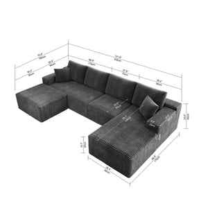 English Elm 131.9*70.8"Modular 131.9*70.8" Modular Sectional Sofa - Plush Corduroy, No Assembly, Versatile 4-Piece Design For Comfort W3819S00118