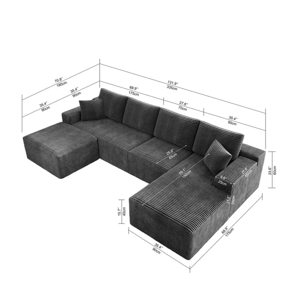 English Elm 131.9*70.8"Modular 131.9*70.8" Modular Sectional Sofa - Plush Corduroy, No Assembly, Versatile 4-Piece Design For Comfort W3819S00118