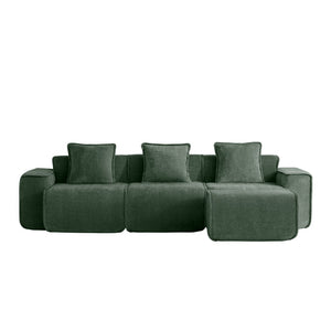 English Elm Streamlined Velvet L-shaped Sectional Sofa with Ottoman and Cloud Cushion Living Room Green W3041S00366