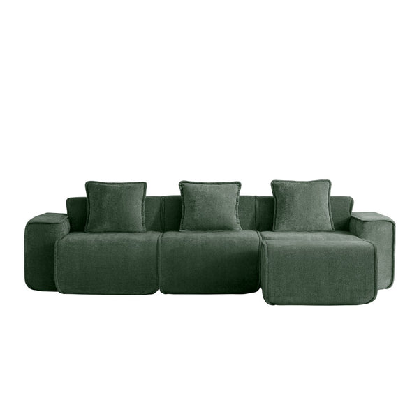 English Elm Streamlined Velvet L-shaped Sectional Sofa with Ottoman and Cloud Cushion Living Room Green W3041S00366