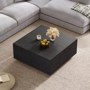 English Elm 33.25" Square Storage Coffee Table Four Drawer Matte Mdf Living Room Centerpiece Black N735P422508B