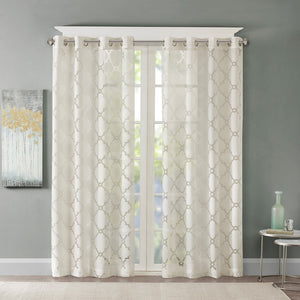 English Elm Fretwork Sheer Curtain Panel - Elegant Ivory Lightweight Treatment For Breezy, Refined Spaces B03598126