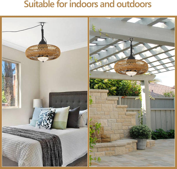 English Elm Waterproof Outdoor Ceiling Fan with Lights Remote Control, Brown Iron+Plastic, Dimmable LED, 6-Speed W2738P242334