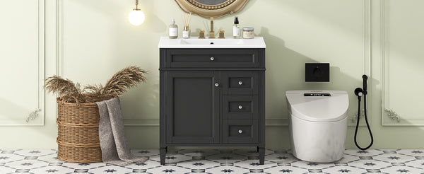 English Elm 30'' Modern Bathroom Vanity With Ceramic Sink, 2 Drawers & Tip-Out Storage For Stylish Organization N710P250194B