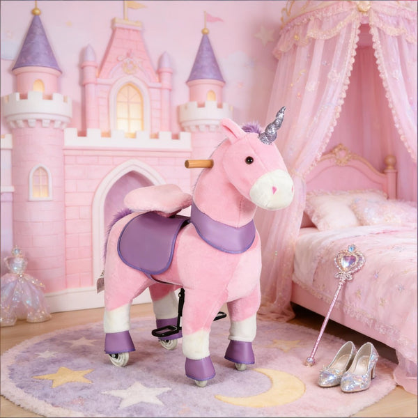 English Elm Soft Plush Unicorn Ride on Toy Pedal Powered Rolling Animal for Kids Bedroom T3971P442215