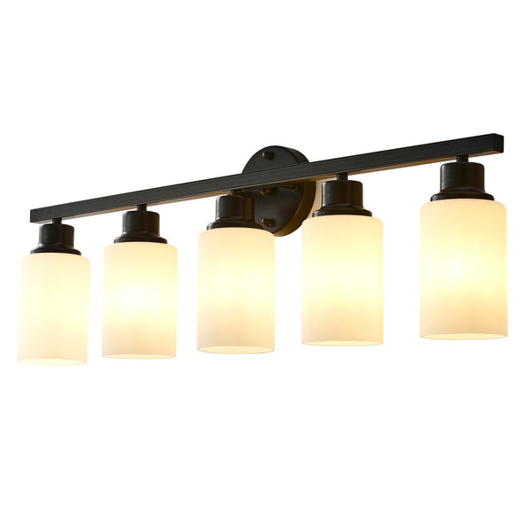 English Elm 5-light Matte Black Linear Wall Sconce with Globe Glass Shades for Modern Interiors W5008P389772