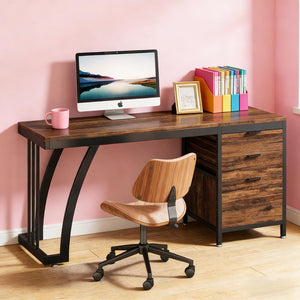 English Elm Extensive Industrial Writing Desk with Metal Frame Three Drawers and File Storage T3971P450857