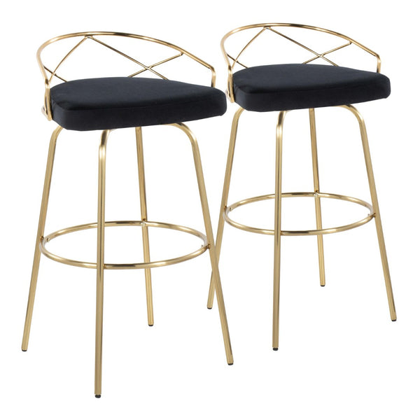 English Elm 30" Swivel Barstools Set of 2 Black Velvet Gold Legs Bar Height Kitchen Glam B202S00495