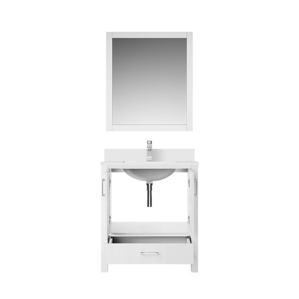 English Elm White Bath Vanity with Cultured Marble Top, Chrome Faucet & 28" Mirror, Scratch-Resist Durability B2731S01324
