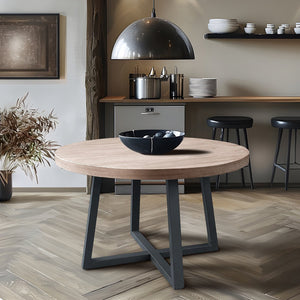JLA Home Chapel Hill - Round Round Dining Table Wheat Veneer Top with Slate Legs — Compact Modern-Farmhouse, Durable 26" High CH121-1004
