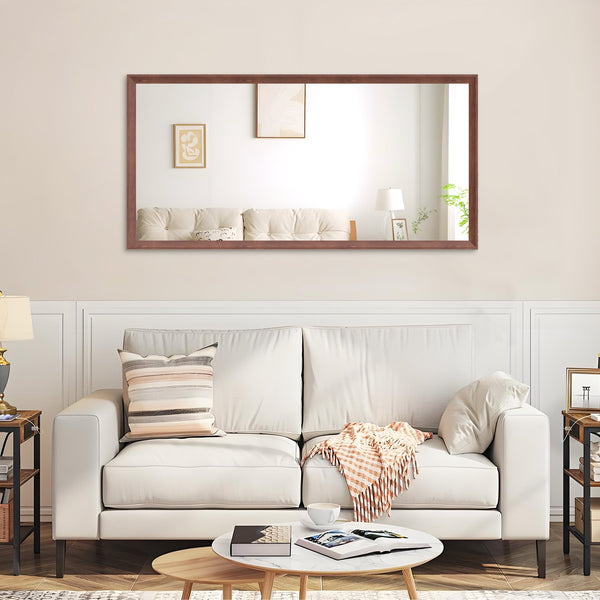 English Elm 60"x30" Oversized Modern Rectangle Bathroom Mirror with Slim Aluminum Frame, Explosion-Proof Glass, Versatile Mounting Options for Vanity, Entryway, Bedroom, Living Room Walnut W708P297663