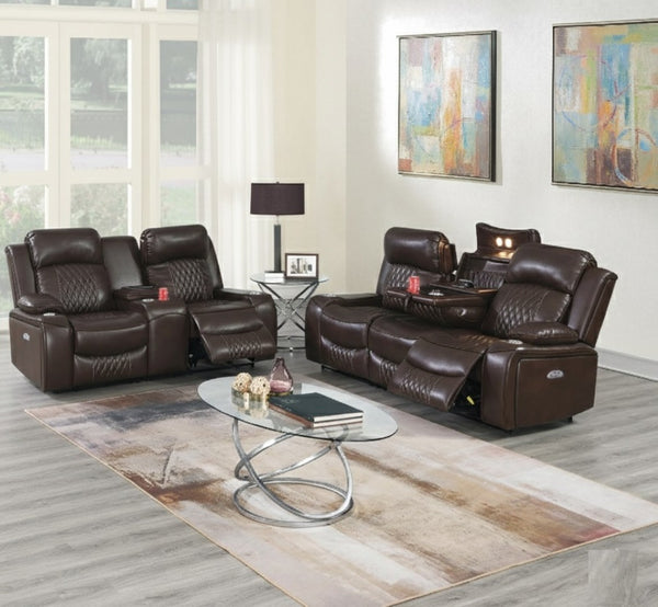 English Elm Modern Power Reclining Sofa Set Leatherette Upholstery Usb Charging Living Room B011S02448