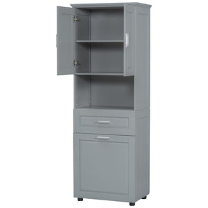 English Elm Tall Bathroom Cabinet with Tilt-Out Laundry Hamper, Adjustable Shelves, Anti-Tip Design & Large Storage Grey WF323481AAE