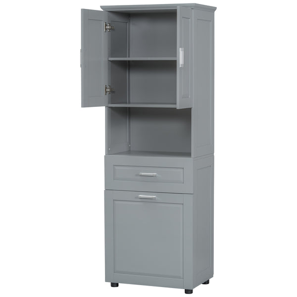 English Elm Tall Bathroom Cabinet with Tilt-Out Laundry Hamper, Adjustable Shelves, Anti-Tip Design & Large Storage Grey WF323481AAE