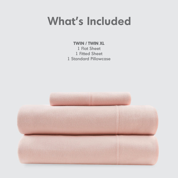 JLA Home Intelligent Design - All Season Sheet Set Jersey Knit Cotton Blend for Year-Round Comfort, Breathable & Easy Care Blush ID20-2463