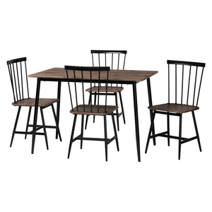 Baxton Studio Cardinal Industrial Dark Brown Wood and Metal Dining Set