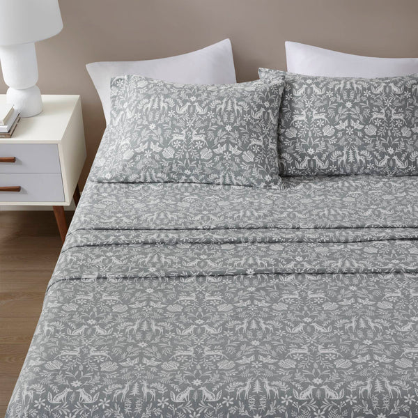 English Elm 4 Pieces Cal King 100% Cotton Flannel Sheet Set - Cozy Sage Winter Fauna Design For Ultimate Comfort B035P381340