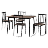 Baxton Studio Nevan Modern Industrial Brown Wood and Metal 5-Piece Dining Set