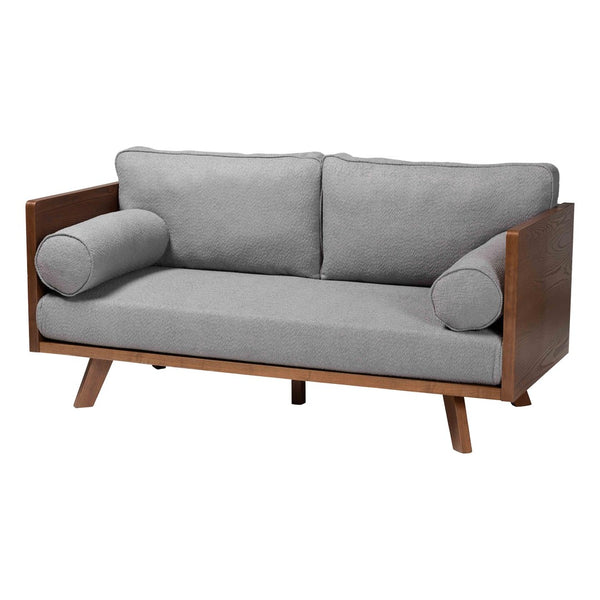 Baxton Studio Baxton Studio Uriel Mid-Century Modern Boucle Sofa with Supportive Seating for Stylish Living Spaces Grey Uriel-3S-Grey/Walnut-SF