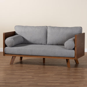 Baxton Studio Baxton Studio Uriel Mid-Century Modern Boucle Sofa with Supportive Seating for Stylish Living Spaces Grey Uriel-3S-Grey/Walnut-SF