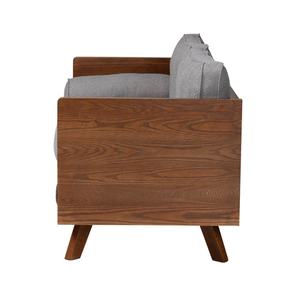 Baxton Studio Baxton Studio Uriel Mid-Century Modern Boucle Sofa with Supportive Seating for Stylish Living Spaces Grey Uriel-3S-Grey/Walnut-SF