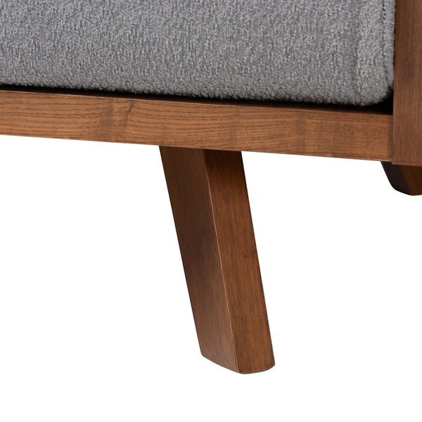 Baxton Studio Baxton Studio Uriel Mid-Century Modern Boucle Sofa with Supportive Seating for Stylish Living Spaces Grey Uriel-3S-Grey/Walnut-SF