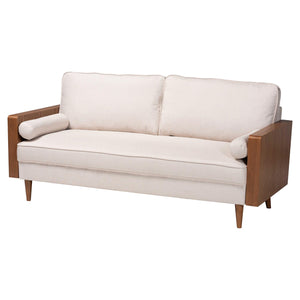 Baxton Studio Harleson Mid-Century Modern Beige Fabric and Walnut Brown Wood Sofa