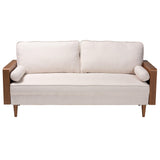 Baxton Studio Harleson Mid-Century Modern Beige Fabric and Walnut Brown Wood Sofa