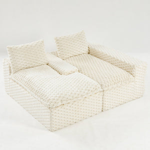 English Elm White Turtle Velvet Convertible Sofa: Chic Twin-Seat Design With Right Chaise For Ultimate Comfort W3371S00036-GIGA