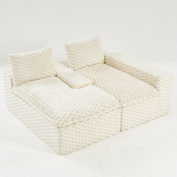 English Elm White Turtle Velvet Convertible Sofa: Chic Twin-Seat Design With Right Chaise For Ultimate Comfort W3371S00036-GIGA