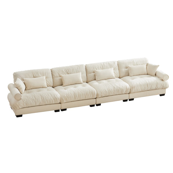 English Elm Super Comfort Modular Velvet Sectional Sofa With Movable Ottoman – Cloud-Like Deep Seat Couch In Cream W714S01074-GIGA