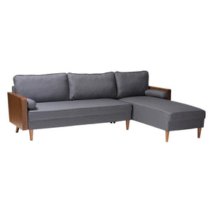Baxton Studio Baxton Studio Harleson Mid-Century Modern Sectional Sofa with Walnut Legs for Stylish Comfort Grey Harleson-Grey/Walnut-Sectional