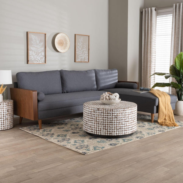 Baxton Studio Baxton Studio Harleson Mid-Century Modern Sectional Sofa with Walnut Legs for Stylish Comfort Grey Harleson-Grey/Walnut-Sectional