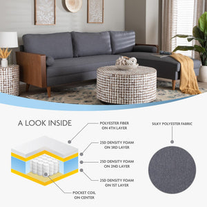 Baxton Studio Baxton Studio Harleson Mid-Century Modern Sectional Sofa with Walnut Legs for Stylish Comfort Grey Harleson-Grey/Walnut-Sectional