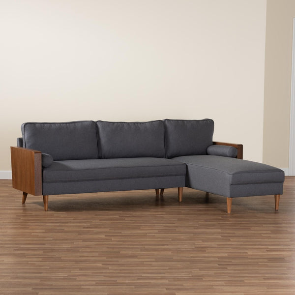 Baxton Studio Baxton Studio Harleson Mid-Century Modern Sectional Sofa with Walnut Legs for Stylish Comfort Grey Harleson-Grey/Walnut-Sectional