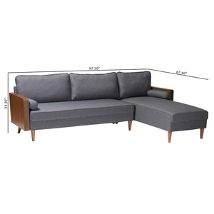 Baxton Studio Baxton Studio Harleson Mid-Century Modern Sectional Sofa with Walnut Legs for Stylish Comfort Grey Harleson-Grey/Walnut-Sectional