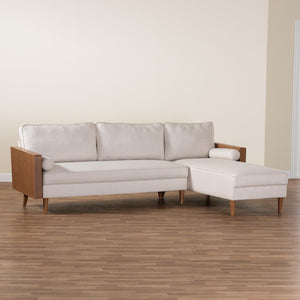 Baxton Studio Baxton Studio Harleson Mid-Century Modern Sectional Sofa with Walnut Legs for Stylish Comfort Beige Harleson-Beige/Walnut-Sectional