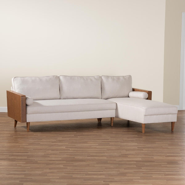 Baxton Studio Baxton Studio Harleson Mid-Century Modern Sectional Sofa with Walnut Legs for Stylish Comfort Beige Harleson-Beige/Walnut-Sectional