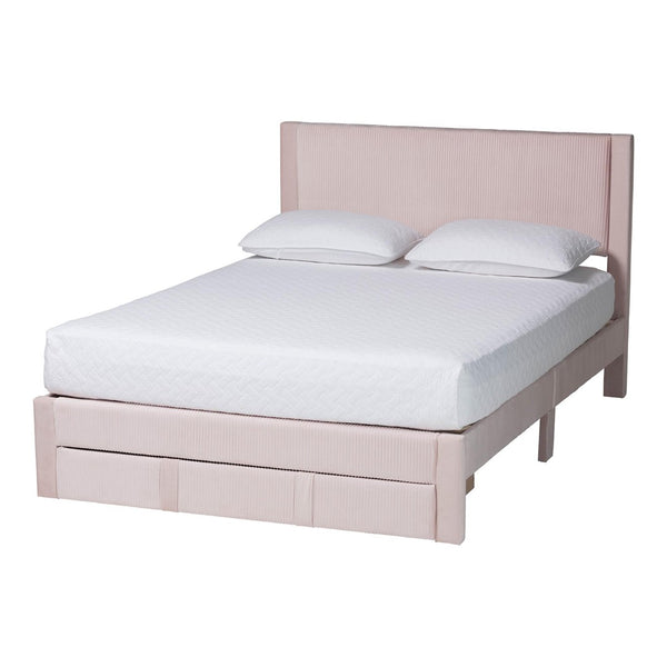 Baxton Studio Baxton Studio Elora Modern Light Pink Velvet Queen Storage Bed with Underbed Drawer for Style & Function CFSP0839-A-Light Pink-Queen