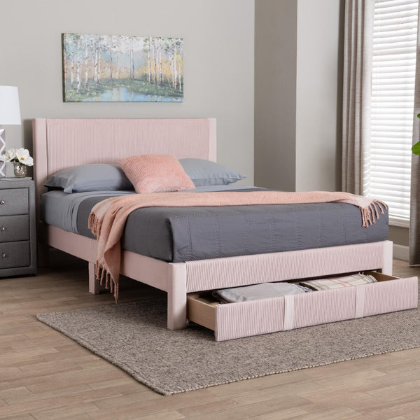 Baxton Studio Baxton Studio Elora Modern Light Pink Velvet Queen Storage Bed with Underbed Drawer for Style & Function CFSP0839-A-Light Pink-Queen